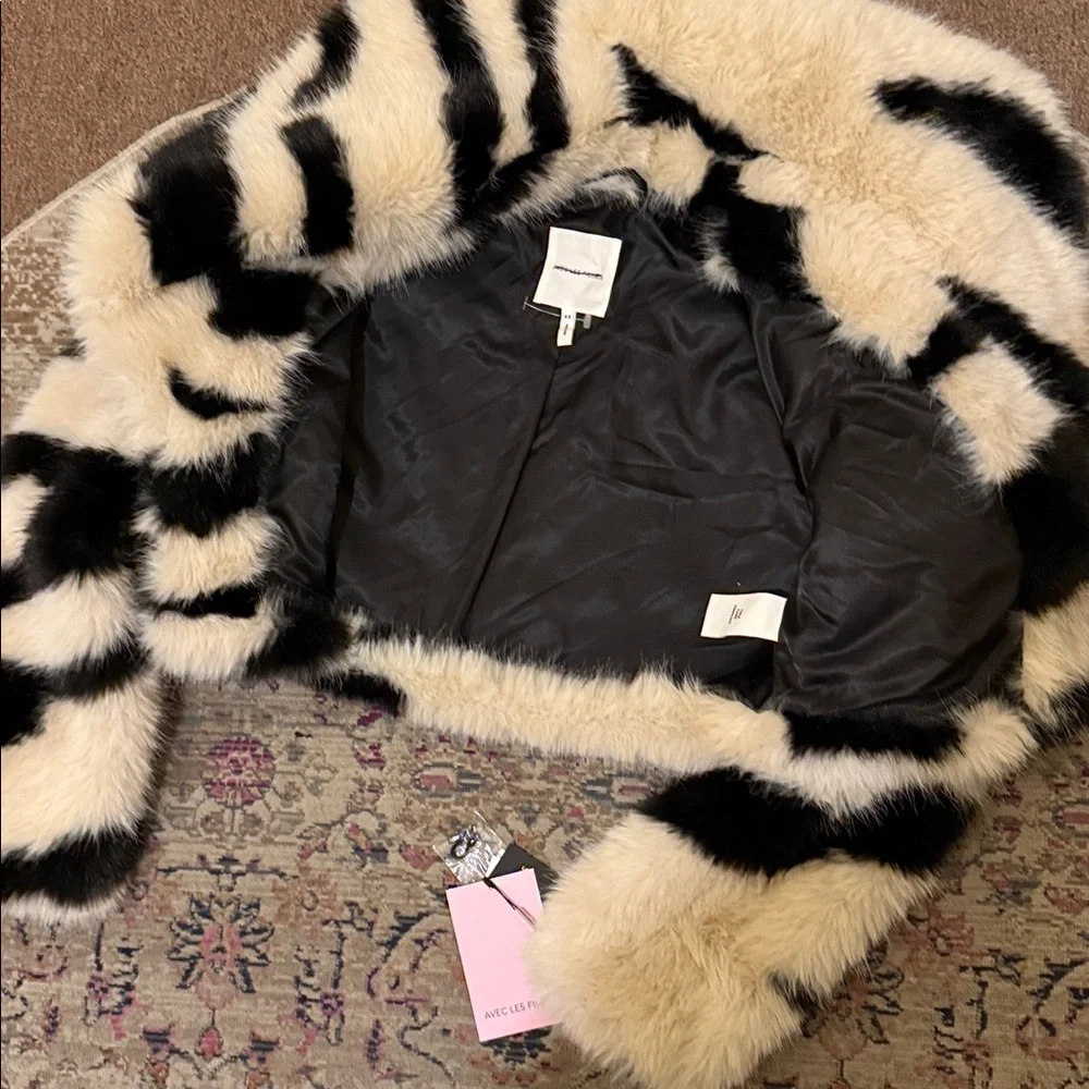Avec Les Filles Faux-Fur Zebra Cropped Coat Anthropologie